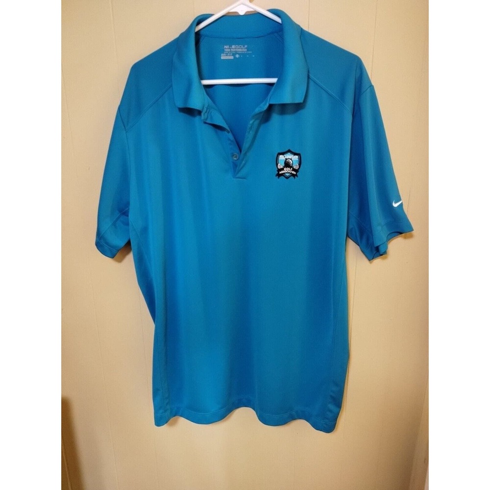 NIKE Fellowship GOLF POLO SHIRT -XL BLUE GEO CAMO DRI-FIT STRETCH PERFORMANCE